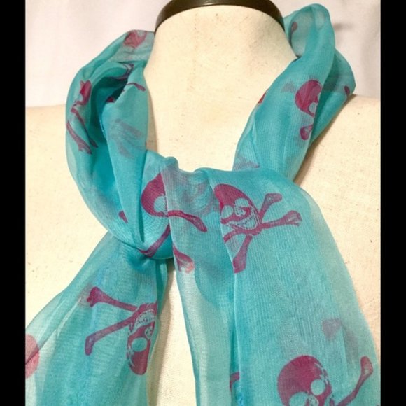 Turquoise Fashion Neck Scarf Purple Skulls Scarf - Picture 1 of 3